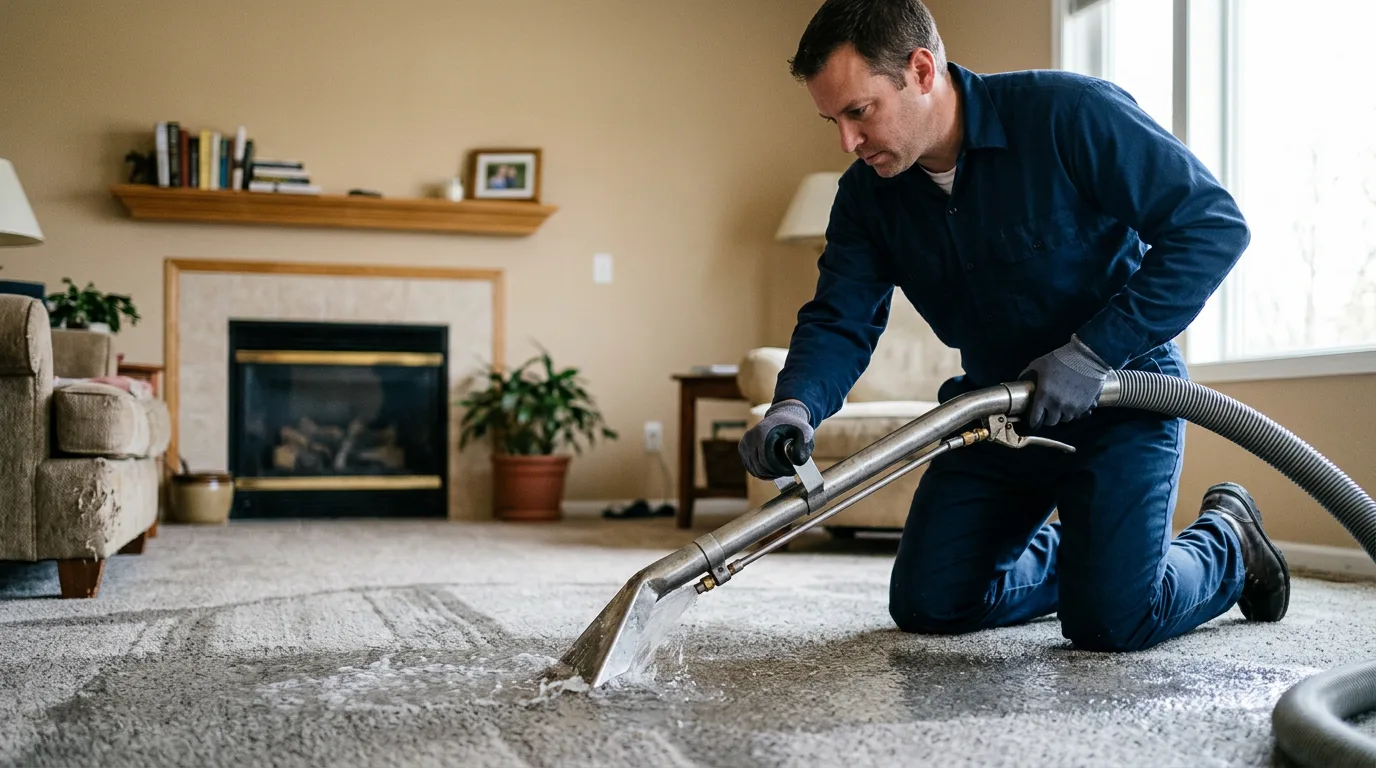 Water damage restoration technician working near Jameson, MO